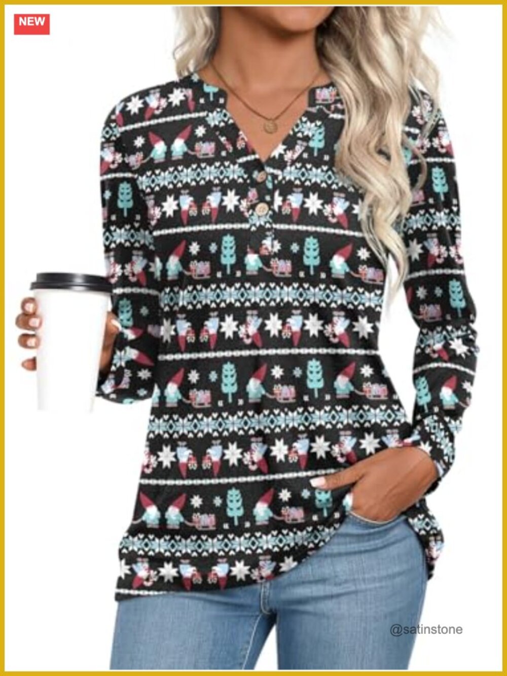 Women's Long Sleeve Henley Top V-Neck Button Up Blouse Fall Fashion